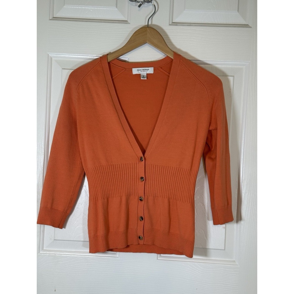 isaac Mizrahi Vtg 90s Orange cardigan Medium 62% Silk Spring Summer Classic